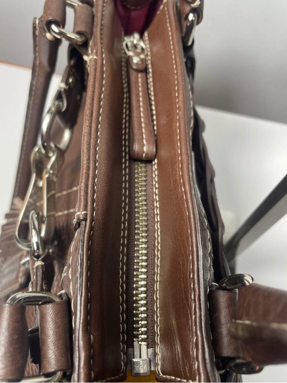Coach Hampton Brown Pebbled Leather Shoulder Braided Satchel. - Picture 12 of 13